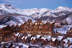 Hotel in snow capped mountains